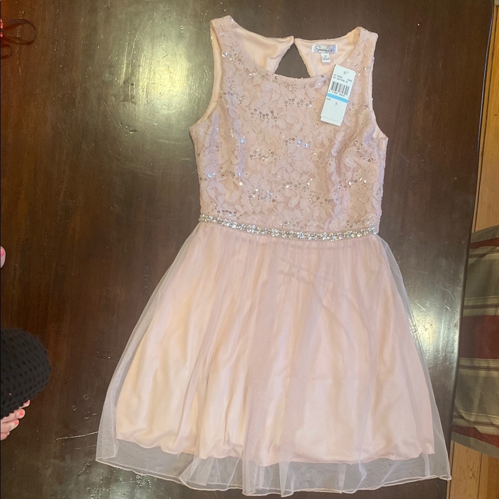 Speechless Pink lace with Sequin Fit and Flare Dress